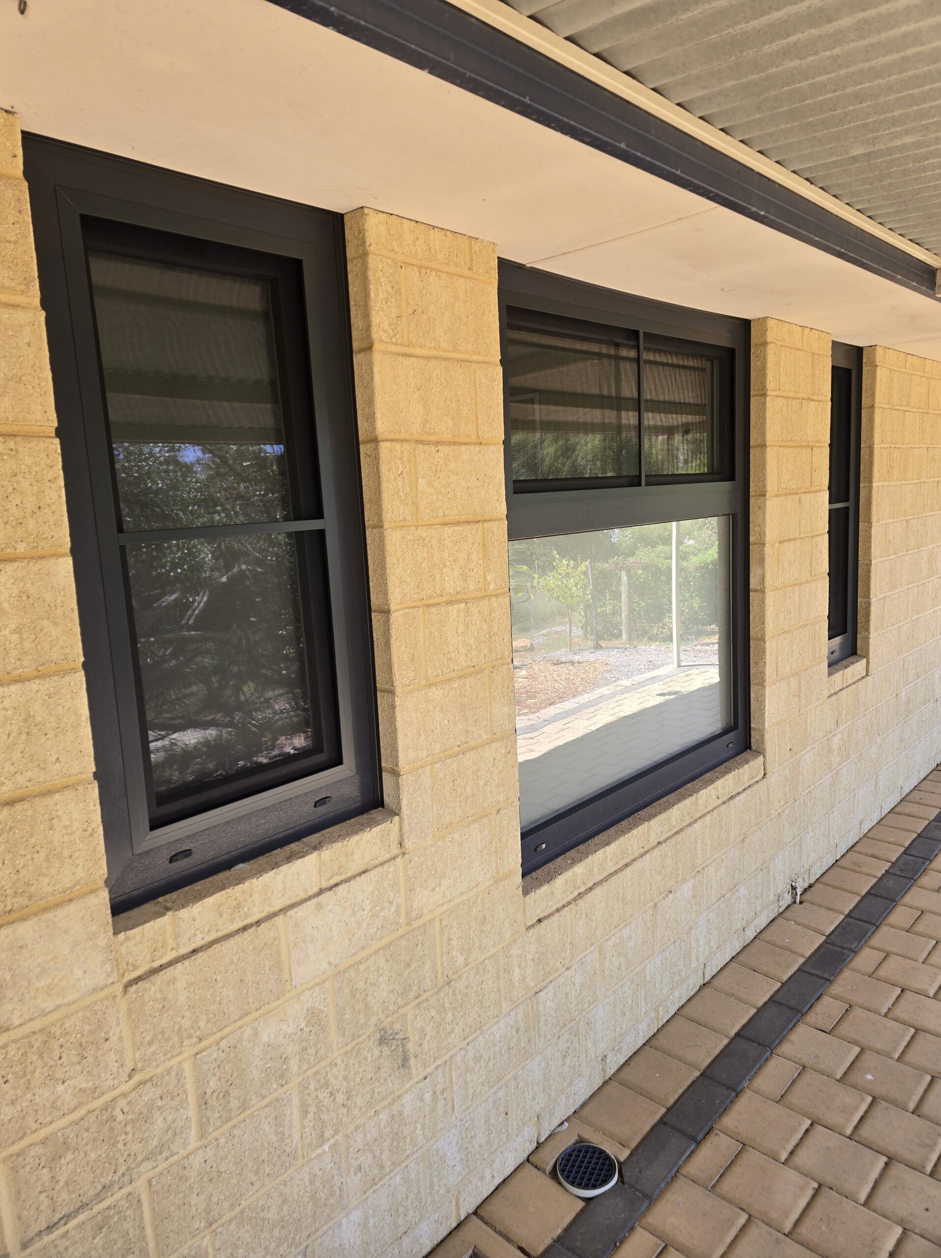 Close-up of a sealed aluminium double-glazed window frame
