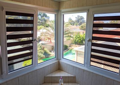 WindowPlus - Perth - Australia - Western Australia - Red Colour Striped Blinds for uPVC Double Glazed Windows in Bathroom 2